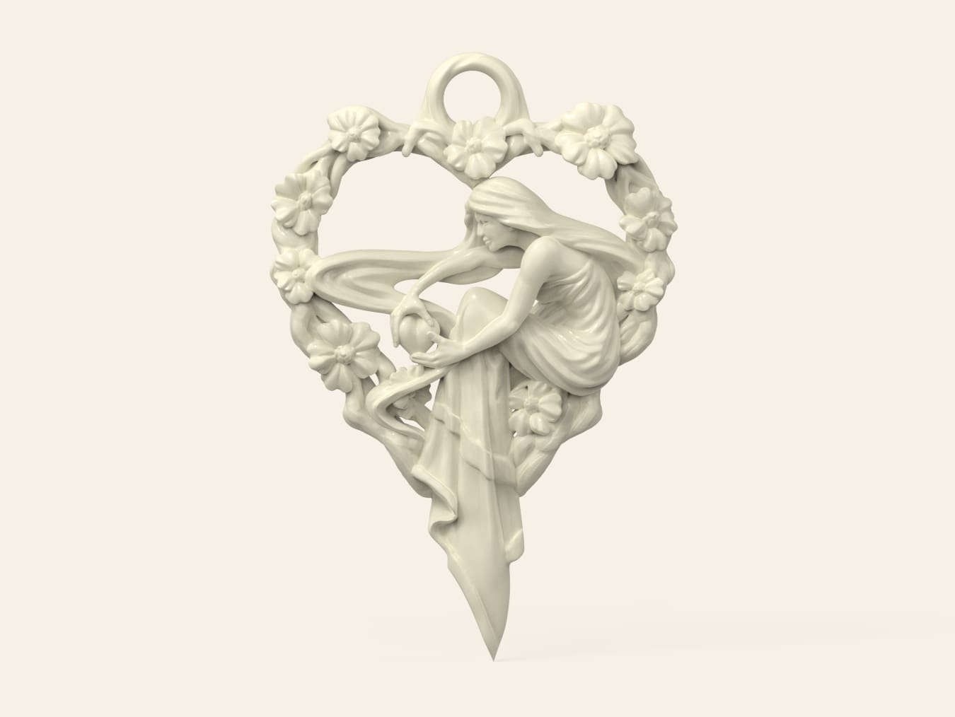 Art Nouveau Heart Pendant - 3D Jewelry Sculpt (ZBrush)