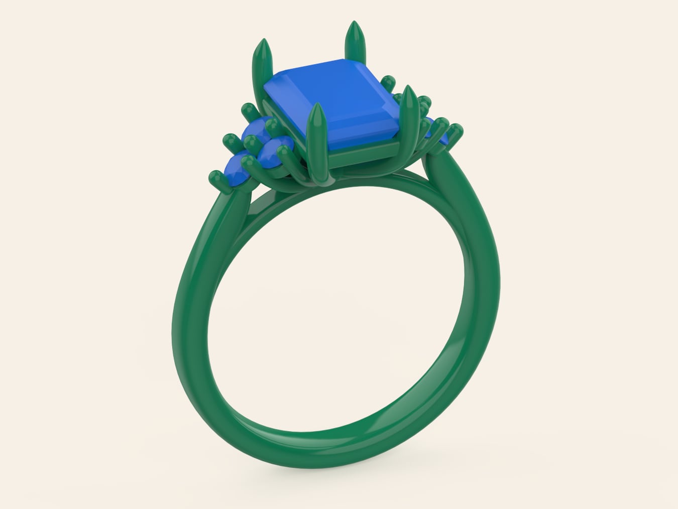 Emerald-Cut Halo Engagement Ring - 3D CAD Design