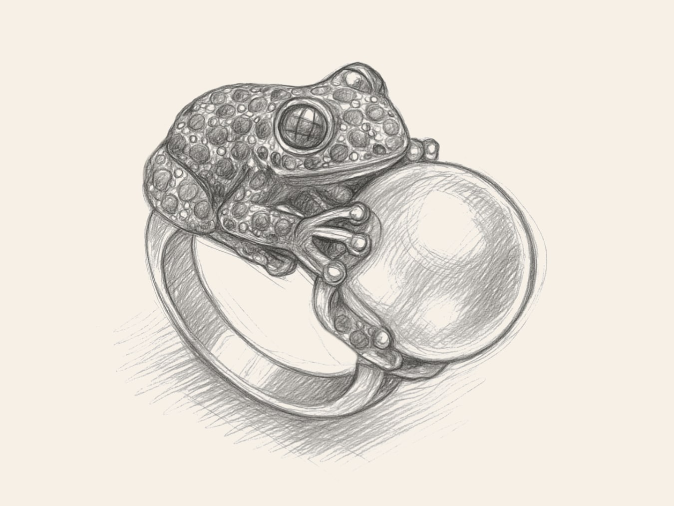 Frog and Pearl Ring: Hand-Drawn Jewelry Design