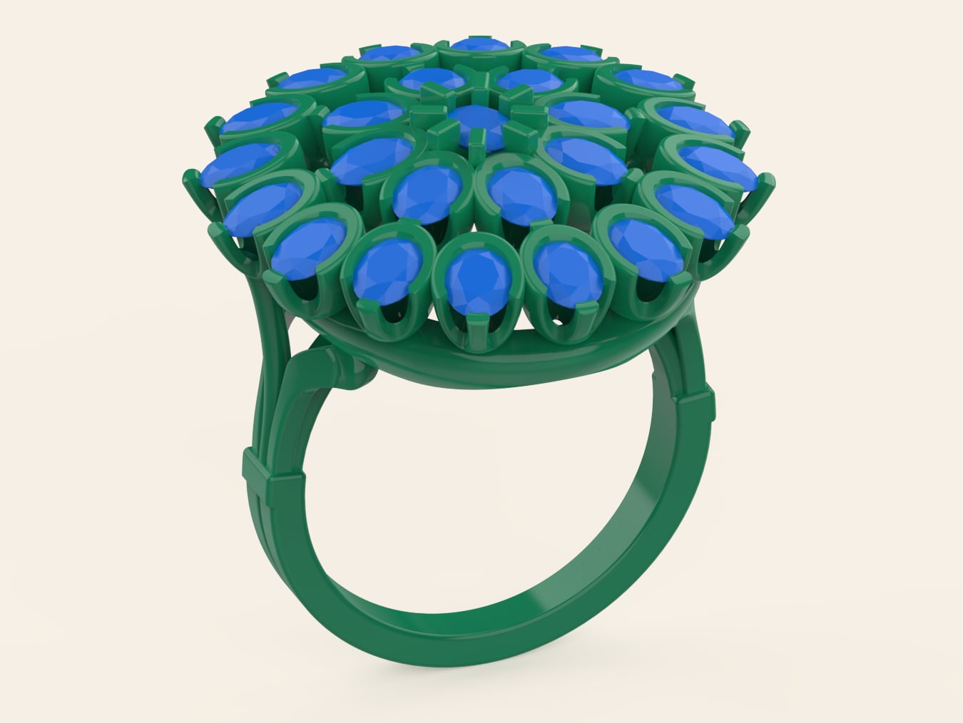 Oval Cluster Cocktail Ring - 3D Jewelry Model