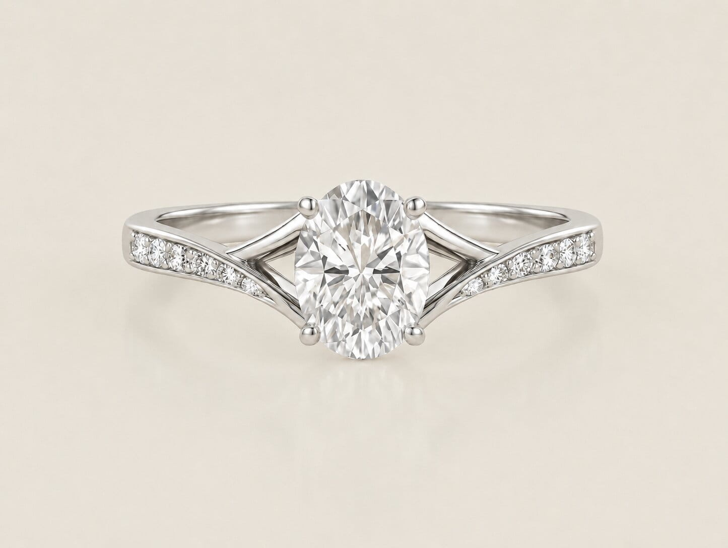 Oval Diamond Split Shank Engagement Ring - 3D Jewelry Render