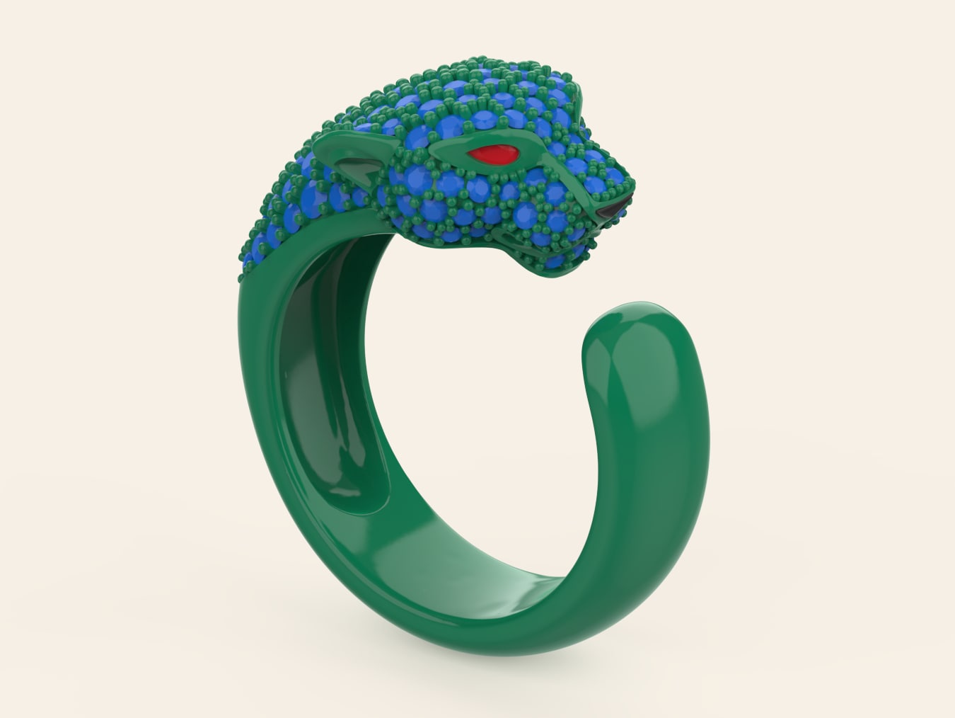Panther Head Statement Ring - 3D Pavé Jewelry Model