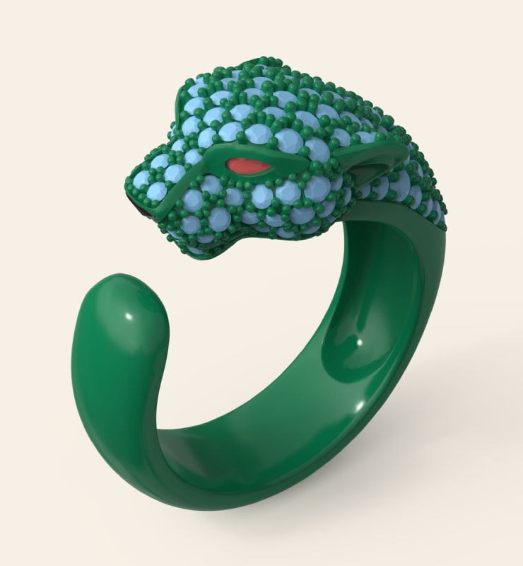 Panther head ring CAD model with pavé gemstones