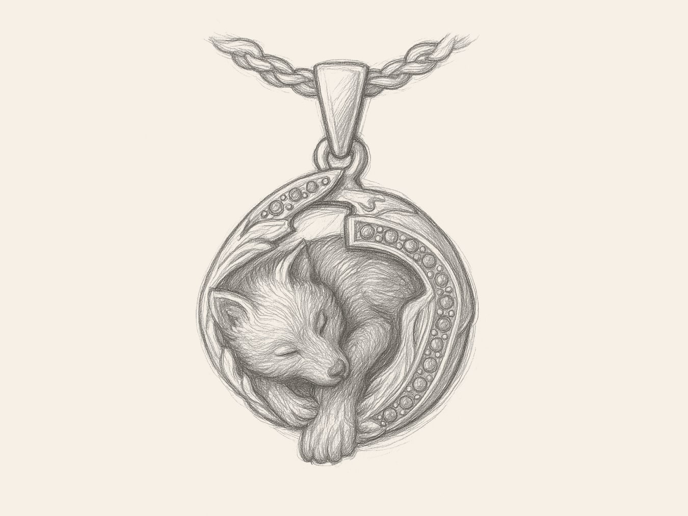 Sleeping Fox Pendant: Hand-Drawn Jewelry Design