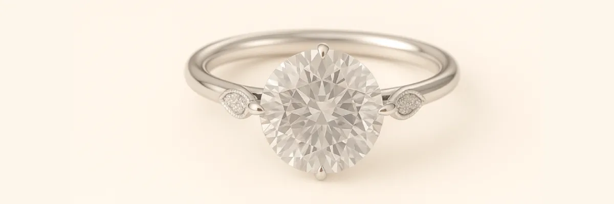 Elegant solitaire diamond engagement ring with delicate side accents, rendered in white gold.