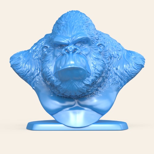 gorilla-bust-3d-cad-model 3D model of a gorilla bust with detailed fur and a strong expression.