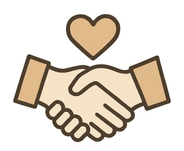 Icon of two hands shaking with a heart above, representing a promise or commitment.