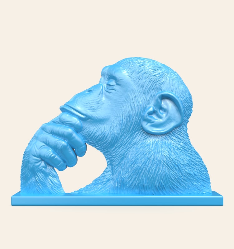 thoughtful-chimpanzee-3d-mode 3D model of a thoughtful chimpanzee resting its chin on its hand created in Zbrush