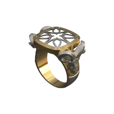 3D-Modell eines Rings mit einer Ziegenskulptur darauf