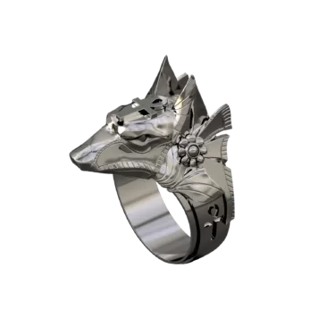 3D model of a platinum ring with God Anubis